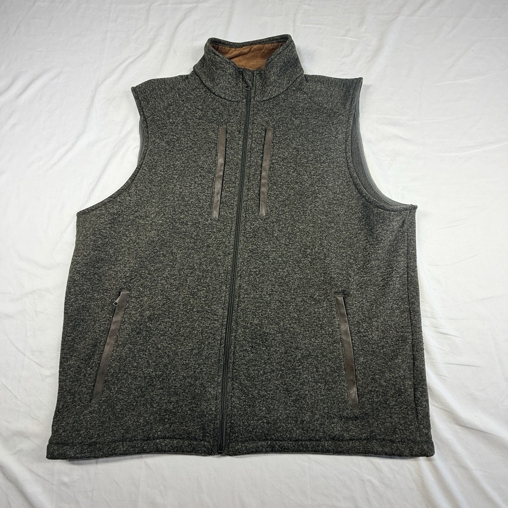 Tom Beckbe Mens Fleece Vest XL heathered Brown Knit Full Zip